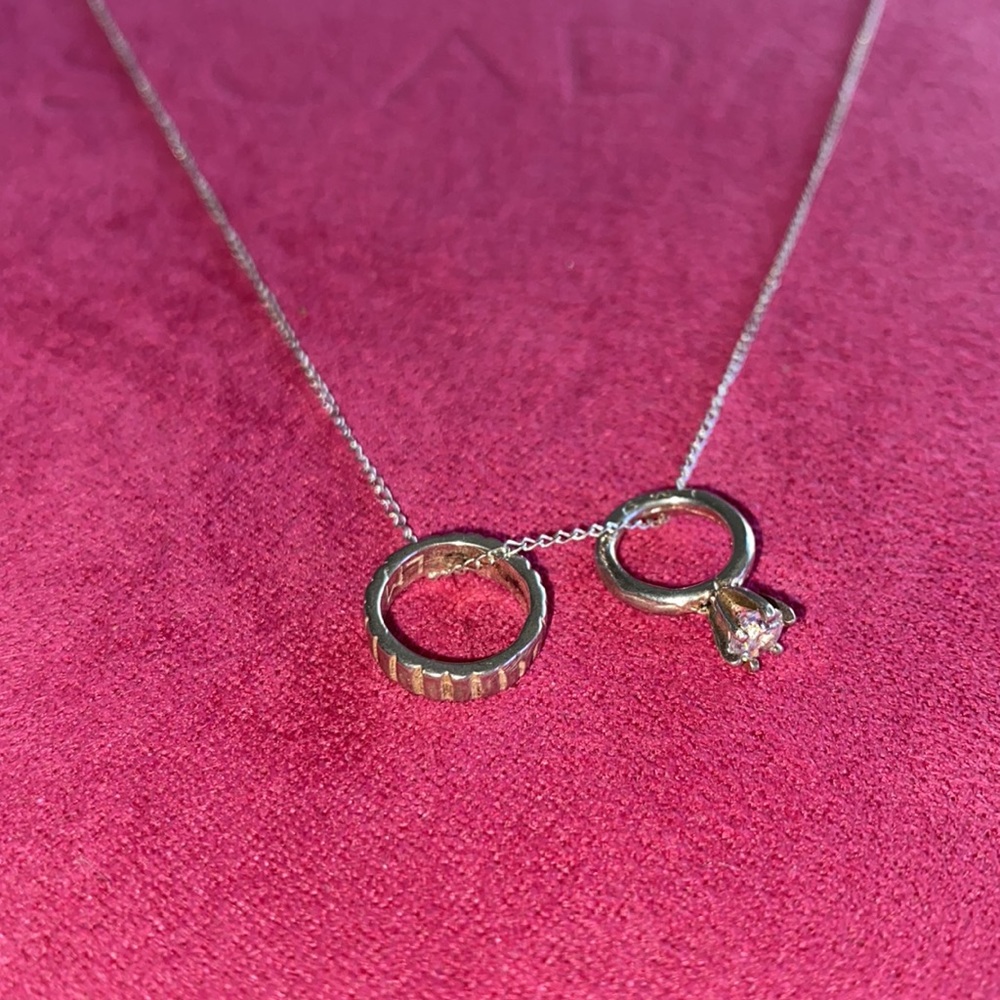 Tiny Sterling Engagement/ Wedding Set Necklace Vi… - image 2